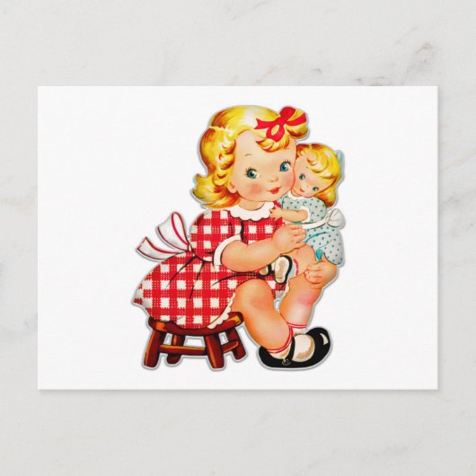 Klein meisje retro vintage pop kind briefkaart (Voorkant)