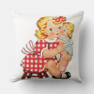 Klein meisje retro vintage pop kind buitenkussen