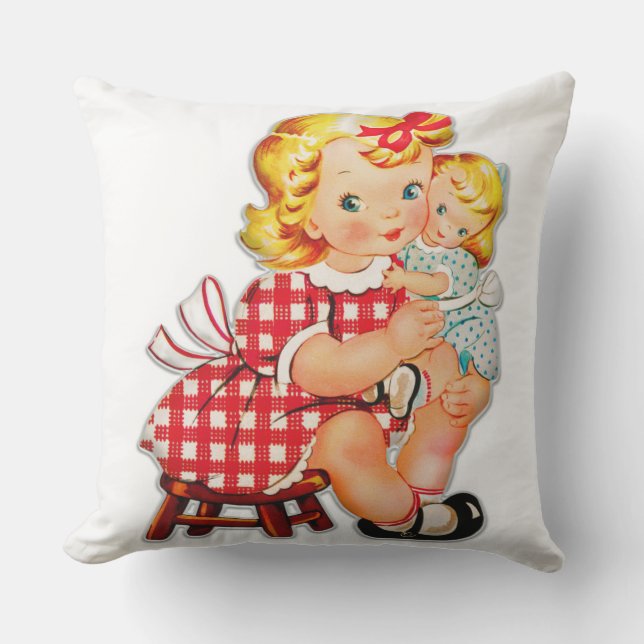 Klein meisje retro vintage pop kind buitenkussen (Voorkant)