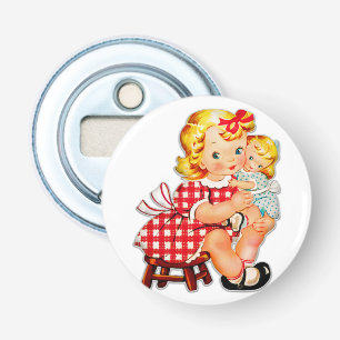 Klein meisje retro vintage pop kind button flesopener