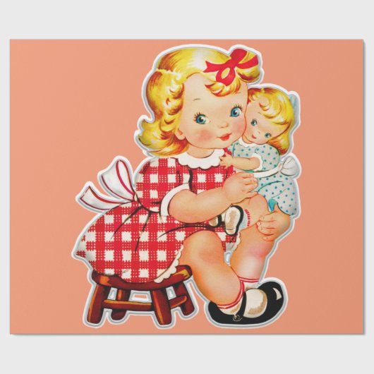 Klein meisje retro vintage pop kind cadeaupapier (Vlak)