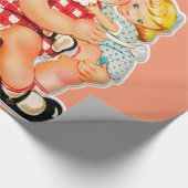 Klein meisje retro vintage pop kind cadeaupapier (Hoek)