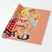 Klein meisje retro vintage pop kind cadeaupapier (Uitgerold)