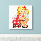 Klein meisje retro vintage pop kind canvas afdruk (Insitu (Houten vloer))