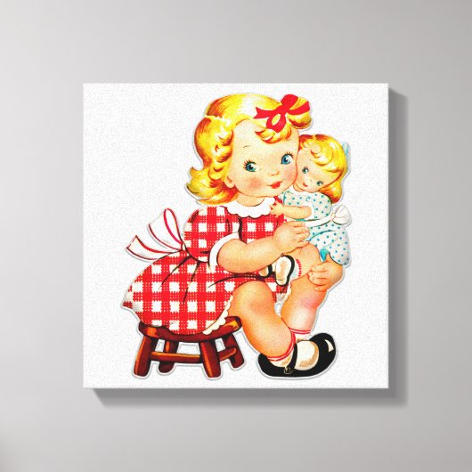 Klein meisje retro vintage pop kind canvas afdruk (Voorkant)