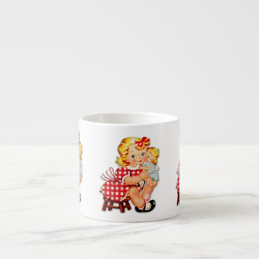 Klein meisje retro vintage pop kind espresso kop (Voorkant)