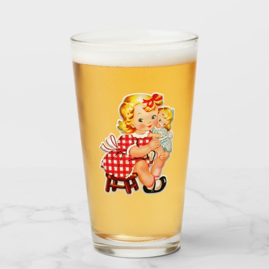Klein meisje retro vintage pop kind glas (Voorkant gevuld)