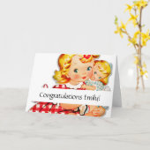 Klein meisje retro vintage pop kind kaart (Gele Bloem)