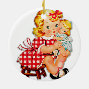Klein meisje retro vintage pop kind keramisch ornament