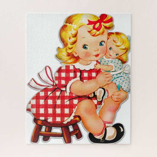 Klein meisje retro vintage pop kind legpuzzel (Verticaal)