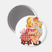 Klein meisje retro vintage pop kind magneet (Voorkant / Achterkant)