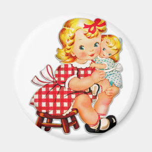 Klein meisje retro vintage pop kind magneet