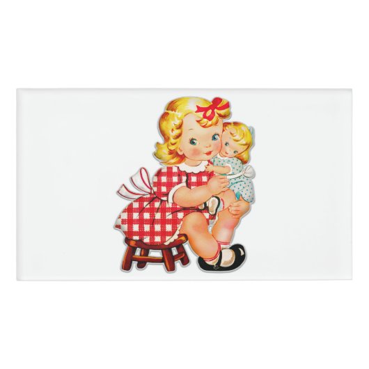 Klein meisje retro vintage pop kind naambadge (Voorkant)