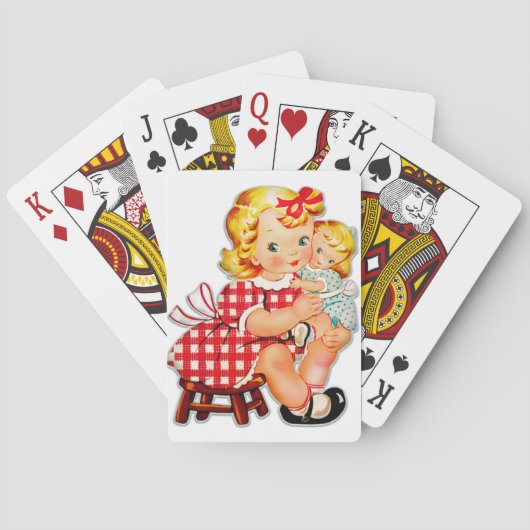 Klein meisje retro vintage pop kind pokerkaarten (Achterkant)