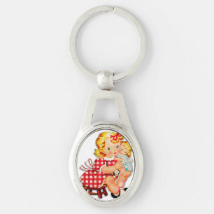 Klein meisje retro vintage pop kind sleutelhanger