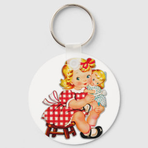 Klein meisje retro vintage pop kind sleutelhanger