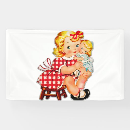 Klein meisje retro vintage pop kind spandoek (Horizontaal)