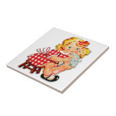 Klein meisje retro vintage pop kind tegeltje (Zijkant)