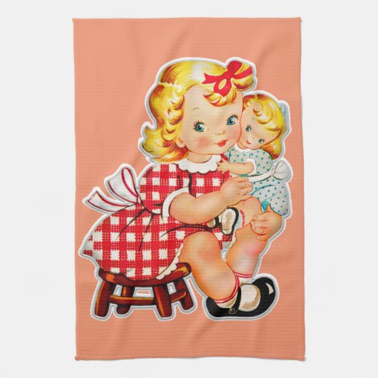 Klein meisje retro vintage pop kind theedoek (Verticaal)