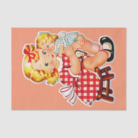 Klein meisje retro vintage pop kind tissuepapier (Voorkant)