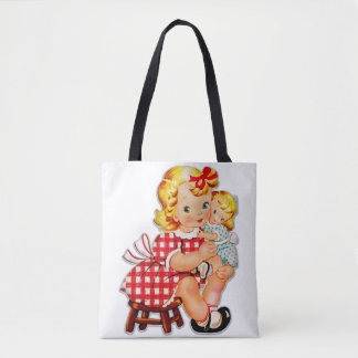 Klein meisje retro vintage pop kind tote bag