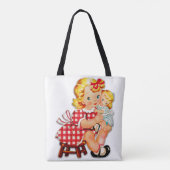 Klein meisje retro vintage pop kind tote bag (Achterkant)