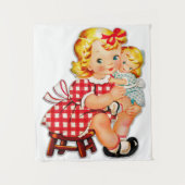 Klein meisje retro vintage pop kind wandkleed (Voorkant)