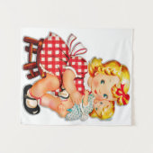 Klein meisje retro vintage pop kind wandkleed (Voorkant (horizontaal))