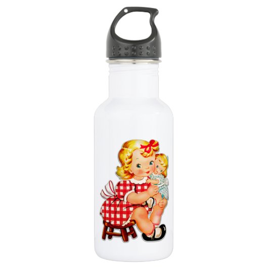 Klein meisje retro vintage pop kind waterfles  (Voorkant)