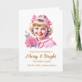 klein meisje | Roze Kerstmis Feestdagen Kaart (Voorkant)