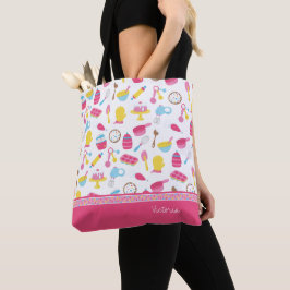 Klein meisje roze roze rokerrok Kind Tote Bag