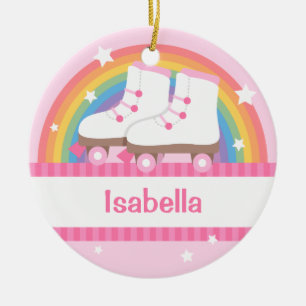Klein meisje schaatser regenboog en sterren orname keramisch ornament