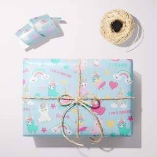 Klein meisje schattig Llamacorn pastel patroon Cadeaupapier