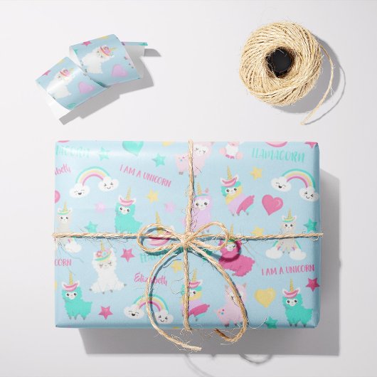 Klein meisje schattig Llamacorn pastel patroon Cadeaupapier