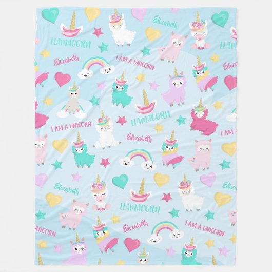 Klein meisje schattig Llamacorn pastel patroon Fleece Deken (Voorkant)