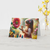 Klein meisje schilderen een bloem kaart (Gele Bloem)