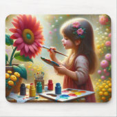 Klein Meisje Schilderen Een Bloem Muismat (Voorkant)