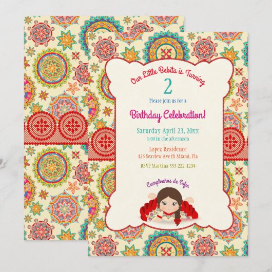 Klein Meisje Spaanse Kleding Kleurrijk Kaart (Voorkant / Achterkant)