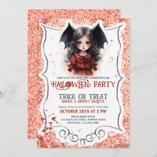 Klein meisje vampier Gothic Halloween Kaart (Voorkant / Achterkant)