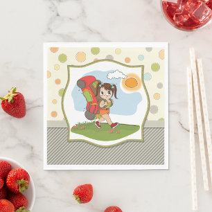 Klein meisje wandelt met rugzak Kinderavontuur Servet