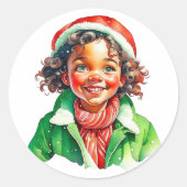  klein meisje Waterverf kerst Ronde Sticker (Voorkant)