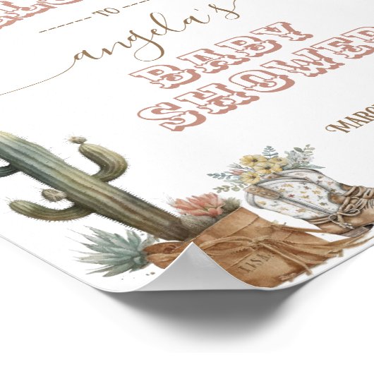 Klein meisje Wild West Boho Baby Girl Shower Poster (Hoek)