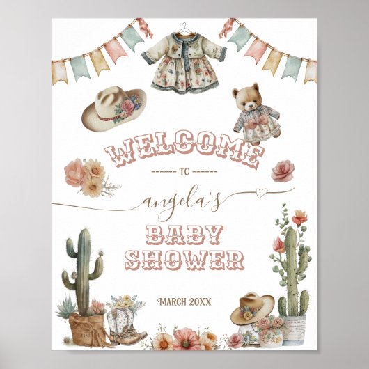 Klein meisje Wild West Boho Baby Girl Shower Poster (Voorkant)