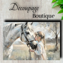 Klein meisje Witte Paard Decoupage Tissuepapier