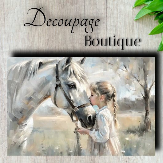 Klein meisje Witte Paard Decoupage Tissuepapier