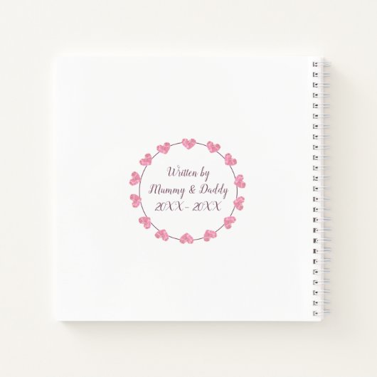 Klein meisje's eerste jaartal en pap blanco journa notitieboek (Achterkant)