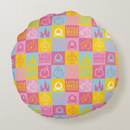 Klein Meisjesprinses | Mooi Pastel Patroon Rond Kussen (Achterkant)