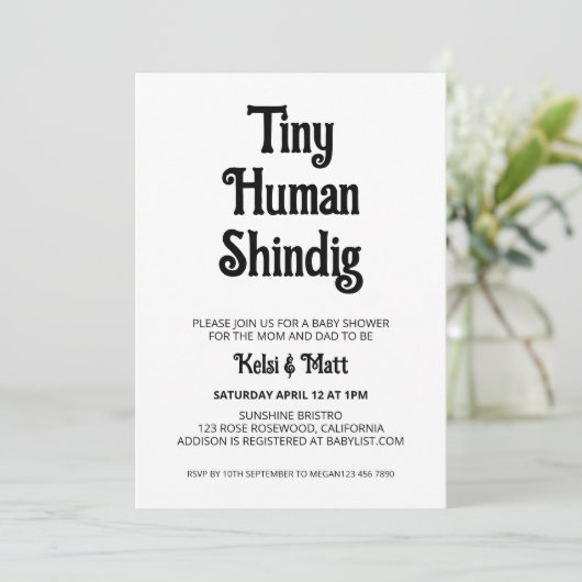 Klein menselijk Shindig modern neutraal Baby showe Kaart (Staand voorkant)