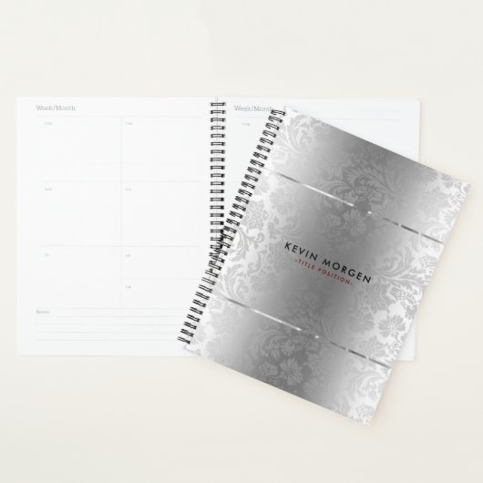 Klein metalen roestvrij staal en grijze Damasjes Planner (Display)