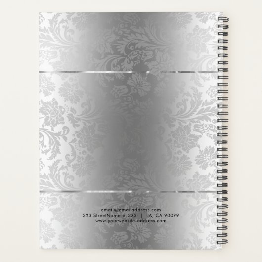 Klein metalen roestvrij staal en grijze Damasjes Planner (Achterkant)